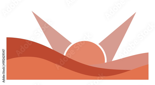 Minimalist Abstract Desert Sunset Landscape Illustration. Boho Terracotta Sunrise Graphic Design.