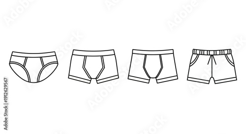 Set of Men's Underwear Icons: Briefs, Boxer Briefs, Boxers, and Shorts