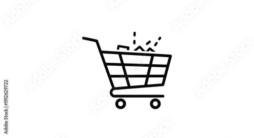 Shopping Cart Icon with Items and Dashed Lines, E-commerce and Online Shopping Concept