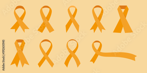 Collection of Orange Awareness Ribbons for Health Support Leukemia and Multiple Sclerosis