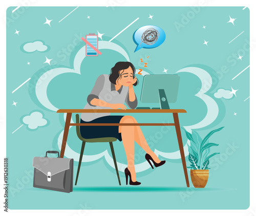 Emotional burnout concept. Overworked Office Worker Sleeping At Desk.