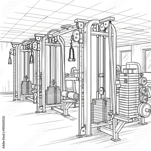 Fitness center with modern weight training machines and gym equipment