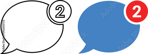 Message Notification Icon with Unread Chat Badge and Red Counter – Vector Illustration