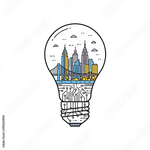 Conceptual vector illustration of a smart city's future powered by technological ideas and innovation