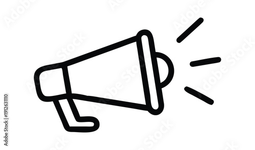 Simple hand drawn megaphone icon with sound waves