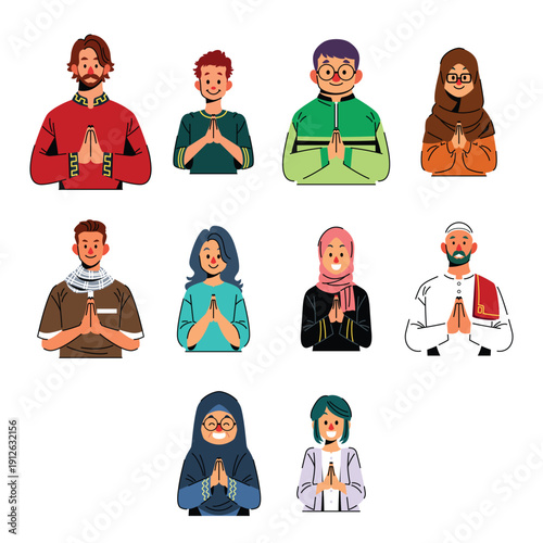 Muslim Eid Greeting Character Illustration Set