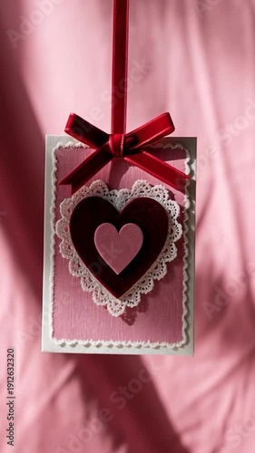 Heart-shaped gift card with Valentine's Day ribbo