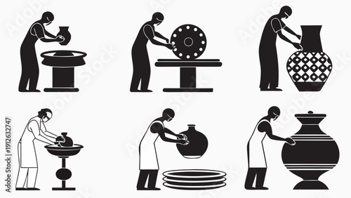 Potter at work creating ceramics and pottery