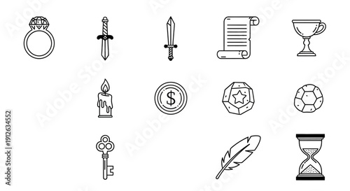 Collection of various symbolic line icons.