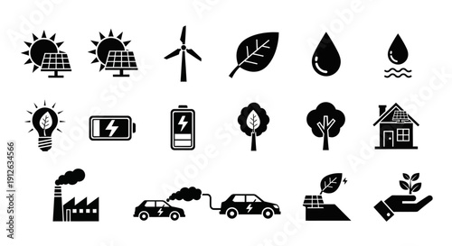 Eco friendly energy icons on white.