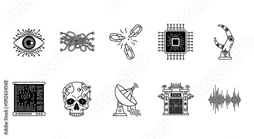 Collection of various technology icons.