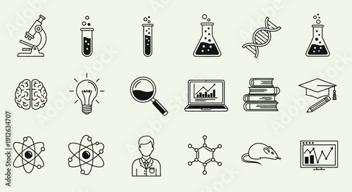 Science education icons on white background.