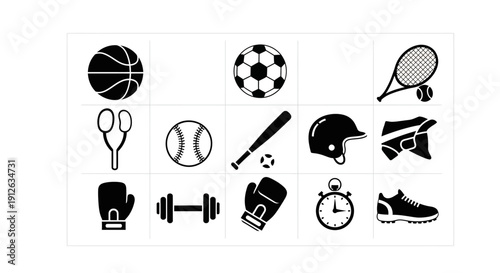 Sports equipment icons and symbols.