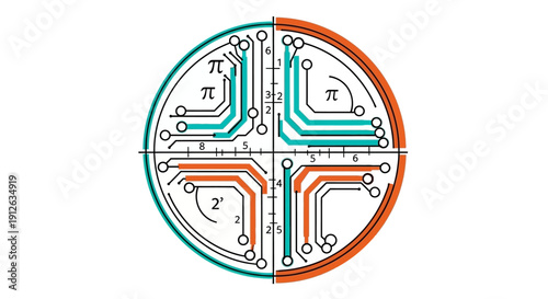 Abstract Digital Math Concept: Circuit Board Grid with Pi Symbol. Technology, Geometry, and Engineering Vector Illustration.