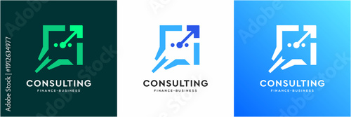 Modern Finance and Business Consulting Logo Template. Vector icon Forward and Speech Bubble concept.