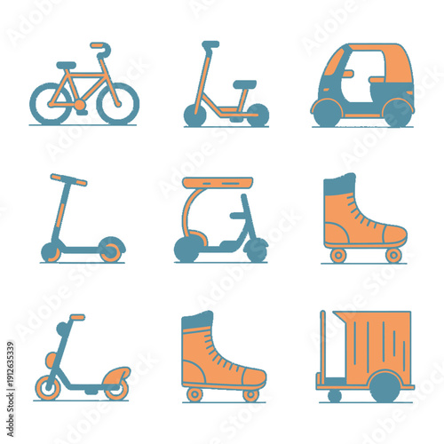 Variety of Vehicles Icon Set: A collection of diverse vehicle icons, each meticulously designed to represent various modes of transport. This set captures simplicity and clean design.