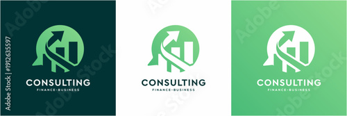 Modern Finance and Business Consulting Logo Template. Vector icon Rise Bar Chart and Speech Bubble concept.