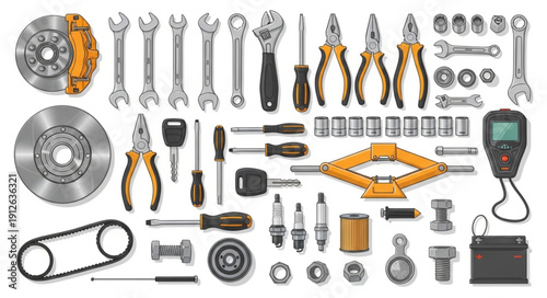 Assorted Automotive Tools and Parts.
