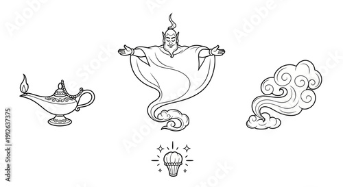 Genie Lamp, Magic Genie, Smoke, Idea Light Bulb, Fantasy, Arabian Nights