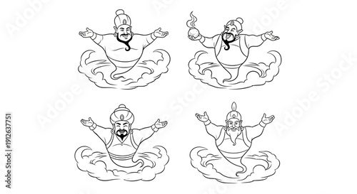 Four Genies Emerging from Smoke, Fantasy Characters, Arabian Nights Style