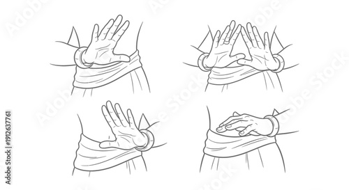 Four Hand Gestures: Mudras, Yoga Poses, Meditation, and Spiritual Symbols