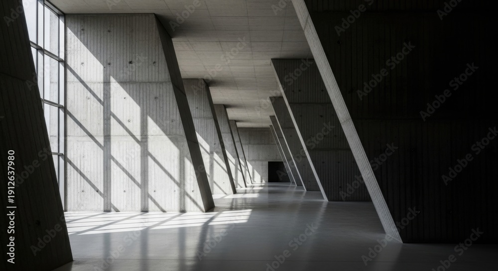 Obraz premium Modern concrete interior with dramatic natural light