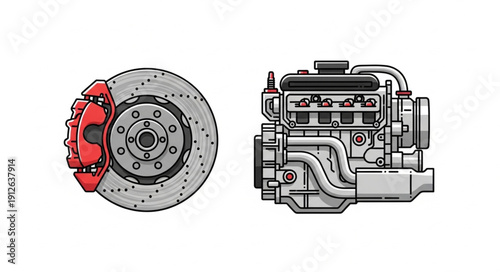 Brake Disc and Car Engine.
