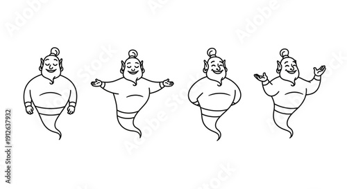 Genie Character Set: Four Poses of a Friendly Cartoon Genie