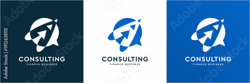 Modern Consulting Finance Business Logo Template. Vector icon upward and speech bubble concept.