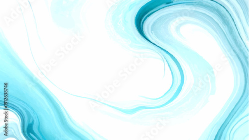 Vector Abstract flowing cyan and turquoise fluid art, evoking a sense of ethereal movement and tranquility. Swirls of vibrant color cascade across a clean backdrop.