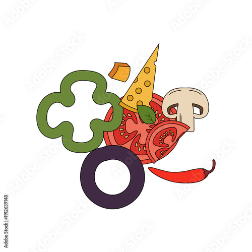 Fresh Pizza Toppings Illustration