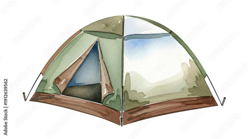 Fototapeta premium Tent the mountains from inside it and reflection sky in the window.