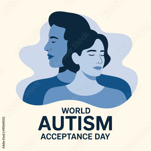 A minimalist illustration depicts a couple embracing promoting world autism acceptance day awareness high quality professional