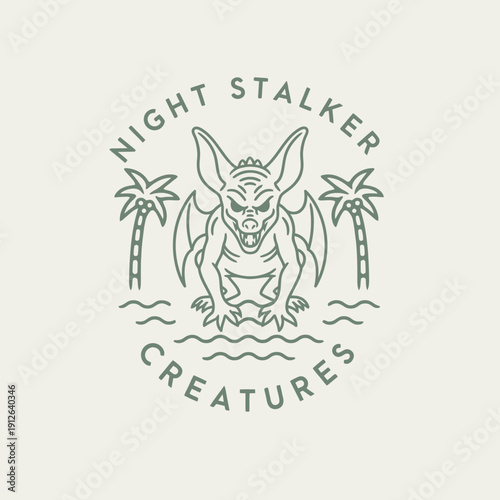 Night Stalker Creatures Logo with Gargoyle and Palm Trees.