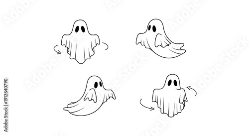 Cute Ghost Animation Frames: Four Poses for Spooky Character Design