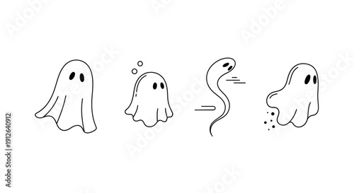 Cute Hand-Drawn Ghost Icons Set for Halloween and Spooky Themes