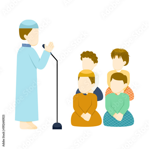 Muslim Imam Preaching to a Group of Young Listeners during a Religious Gathering or Lesson