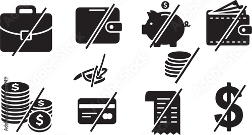 No Money Allowed Icons and Symbols for Financial Restrictions