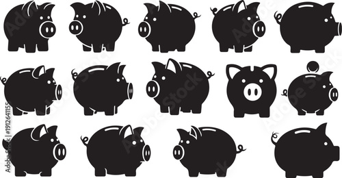Black Pig Silhouettes on White Background for Financial Concepts