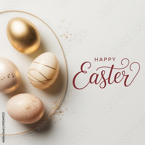 Easter eggs on a plate with happy easter greeting