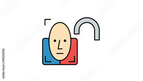 Biometric Face Recognition Unlocked Icon. Secure Access and User Identity Verification Vector Illustration.