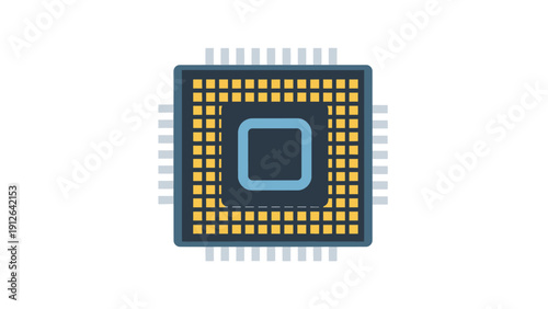 CPU Microchip Processor Icon. Flat Vector Illustration of Integrated Circuit (IC) for Digital Technology, Computer Hardware, Data Processing, and AI Concepts.