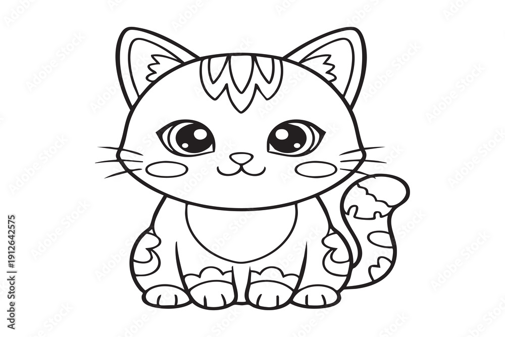 Obraz premium Cat coloring page for kids with cute kitten outline illustration