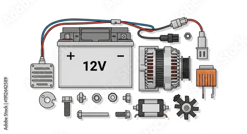 Car Battery and Electrical Components.