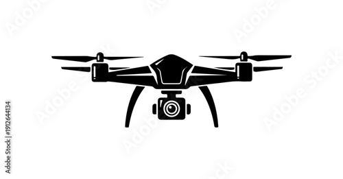 Modern Quadcopter Drone with Camera - Minimalist Black Vector Design
