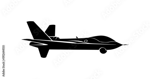 Modern Vector Jet Aircraft Silhouette - Black and White SVG