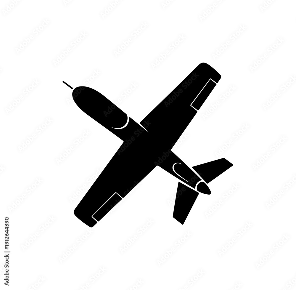 Obraz premium Minimalist Black Vector Jet Aircraft Icon
