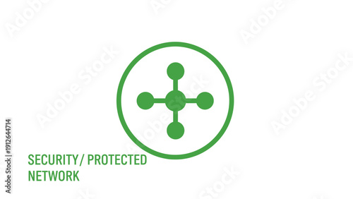 Green Protected Network Icon - Security Hub and Router Symbol for Data Connection, Digital Safety, and Technology Interface Design
