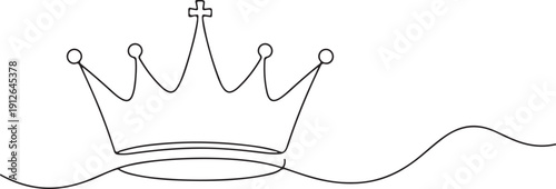 Elegant Single-Line King Crown Illustration with Wavy Baseline