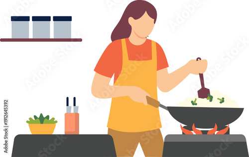 Illustration of Someone Cooking Food on the Stove Using a Frying Pan
